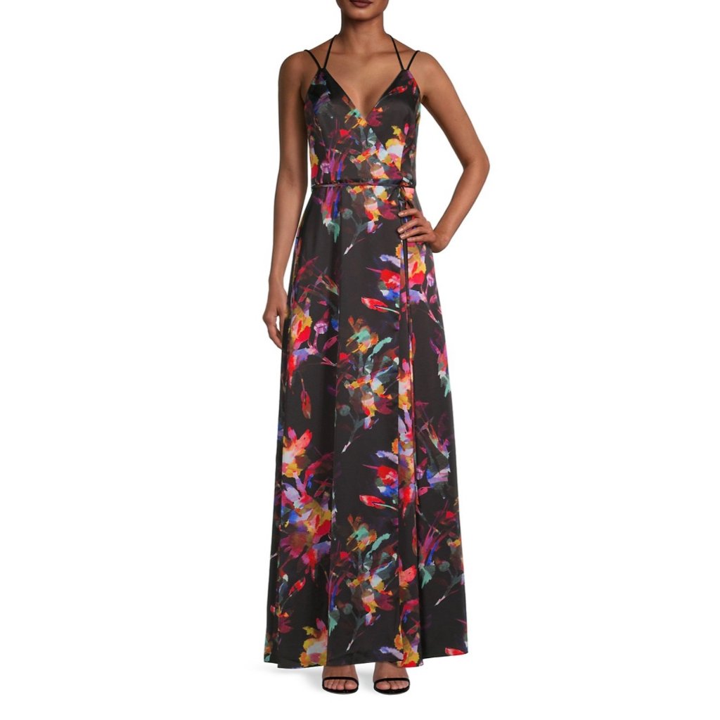 Aidan By Aidan Mattox Strappy Faux Wrap Maxi Dress Black Size 10